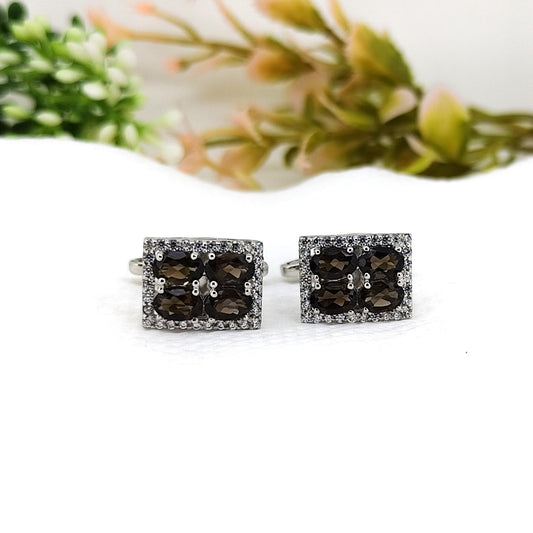 Handmade Sterling Silver Smoky Quartz Cufflinks, Men's Jewelry