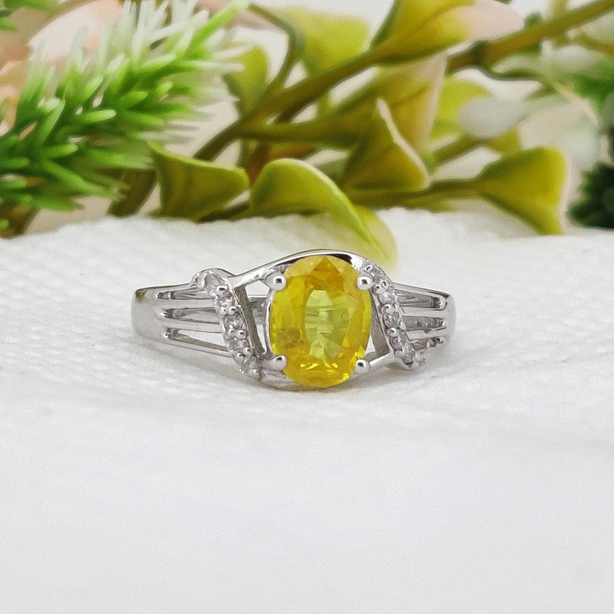Yellow Sapphire Ring, 925 Sterling Silver Minimalist Band, Gemstone Stackable Ring
