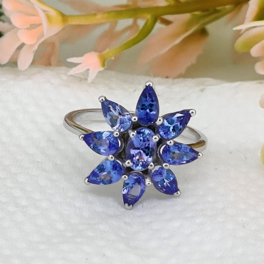 Natural Tanzanite Ring, Blue Pear Stone, Minimalist Tanzanite Jewelry, Sterling Silver Band, December Birthstone