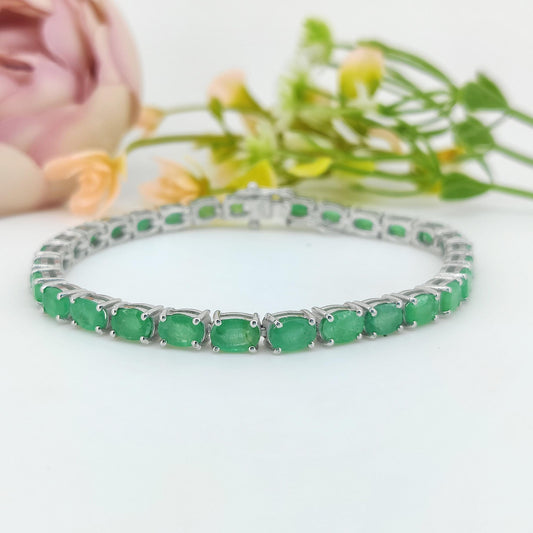 Natural Emerald Tennis Bracelet-May Birthstone-925 Sterling Silver-Green Emerald Jewelry
