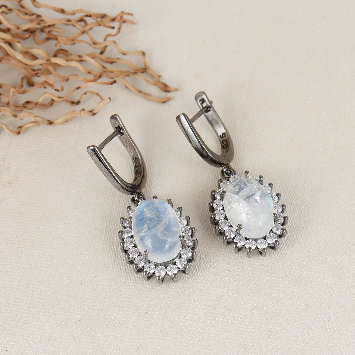 Natural Rainbow Moonstone Gemstone Dangle Earrings 925 Sterling Silver Handmade Oval Jewelry Christmas
