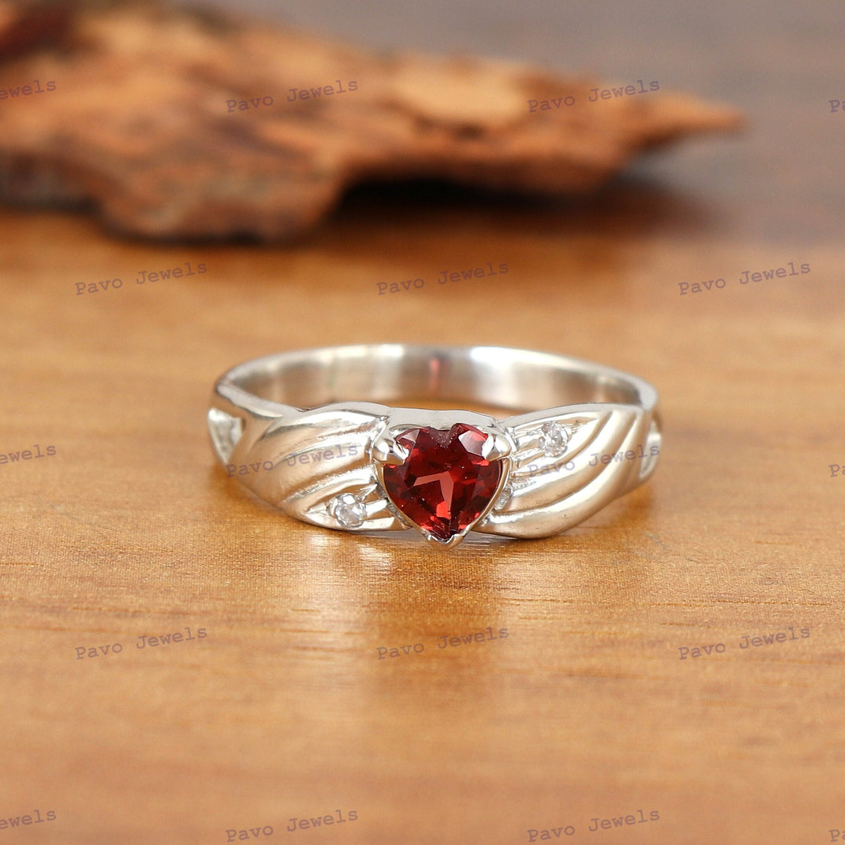 Heart Garnet Ring, 925 Sterling Silver, January Birthstone