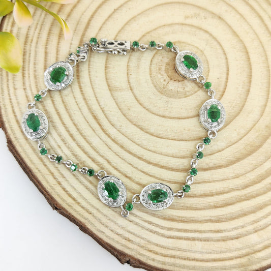 Natural Emerald Tennis Bracelet Sterling Silver May Birthstone Gift for Her