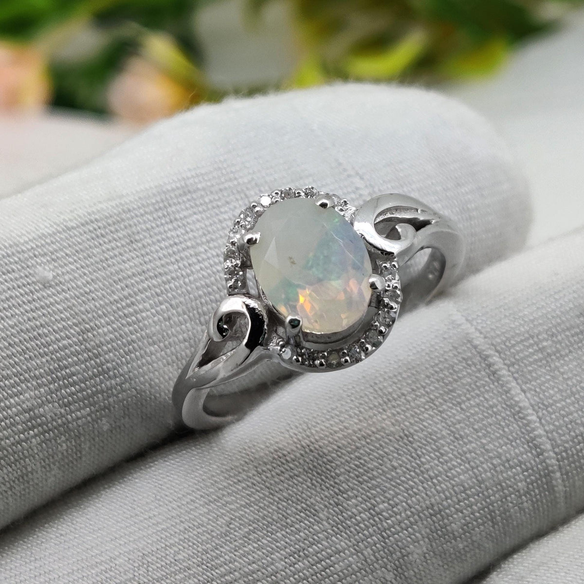 Ethiopian Opal Ring 925 Sterling Silver Gemstone Stacking Band, Opal Jewelry, October Birthstone Gift