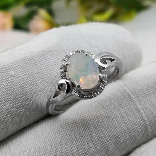 Ethiopian Opal Ring 925 Sterling Silver Gemstone Stacking Band, Opal Jewelry, October Birthstone Gift