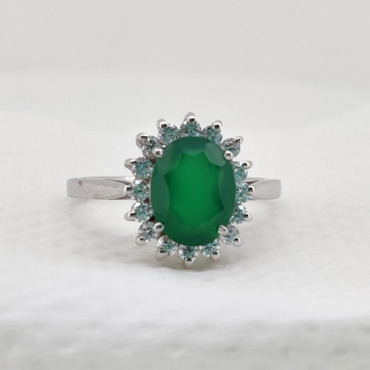 Handmade Green Onyx Silver Ring, Statement Ring Gift for Her
