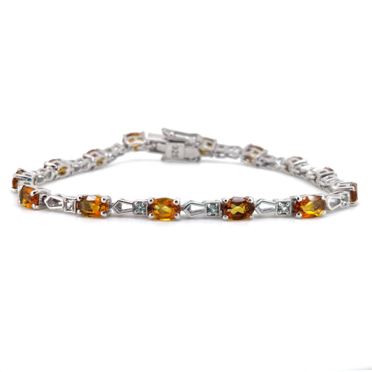 Natural Citrine Oval Cut Tennis Bracelet, 925 Sterling Silver, November Birthstone Jewelry
