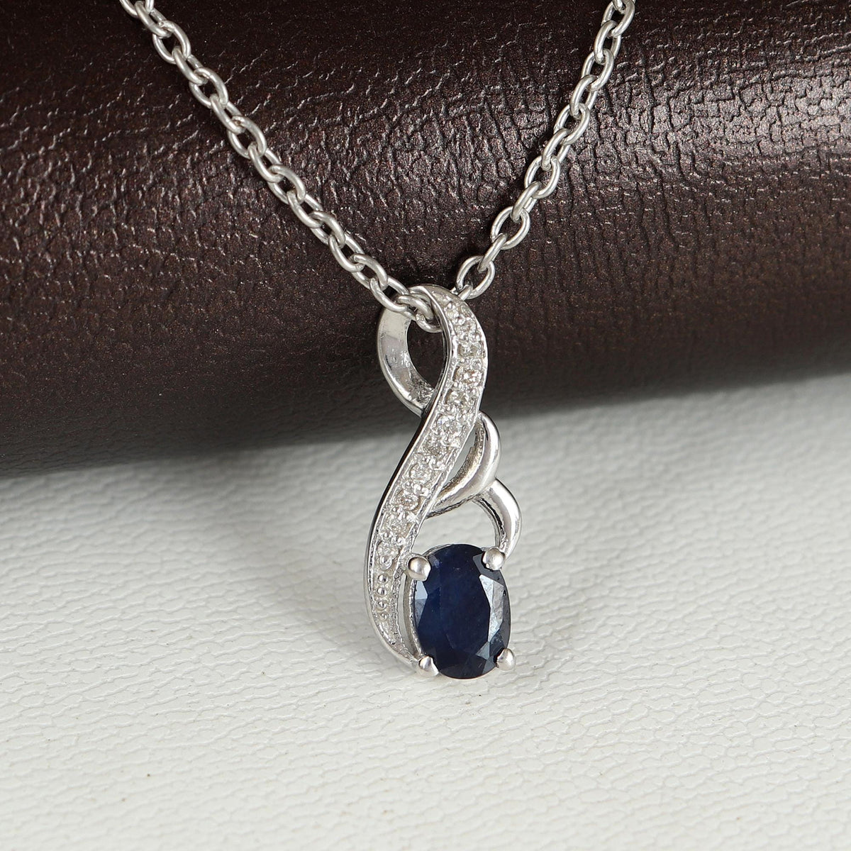 Natural Blue Sapphire Oval Pendant Necklace, 925 Sterling Silver, September Birthstone