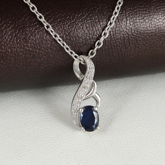 Natural Blue Sapphire Oval Pendant Necklace, 925 Sterling Silver, September Birthstone