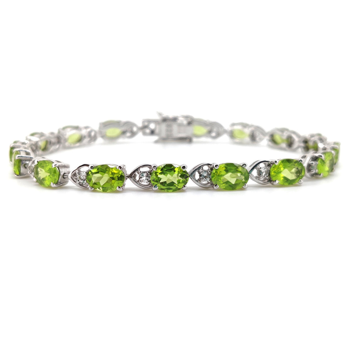 Natural Peridot Tennis Bracelet, Sterling Silver, August Birthstone, Elegant Statement Jewelry
