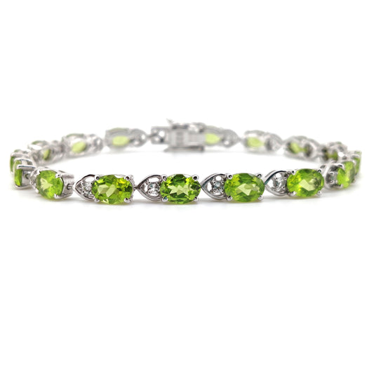 Natural Peridot Tennis Bracelet, Sterling Silver, August Birthstone, Elegant Statement Jewelry