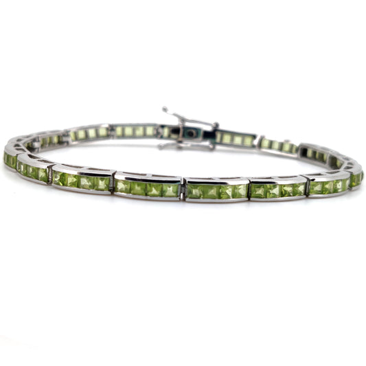 Natural Peridot Tennis Bracelet, Sterling Silver, August Birthstone Jewelry