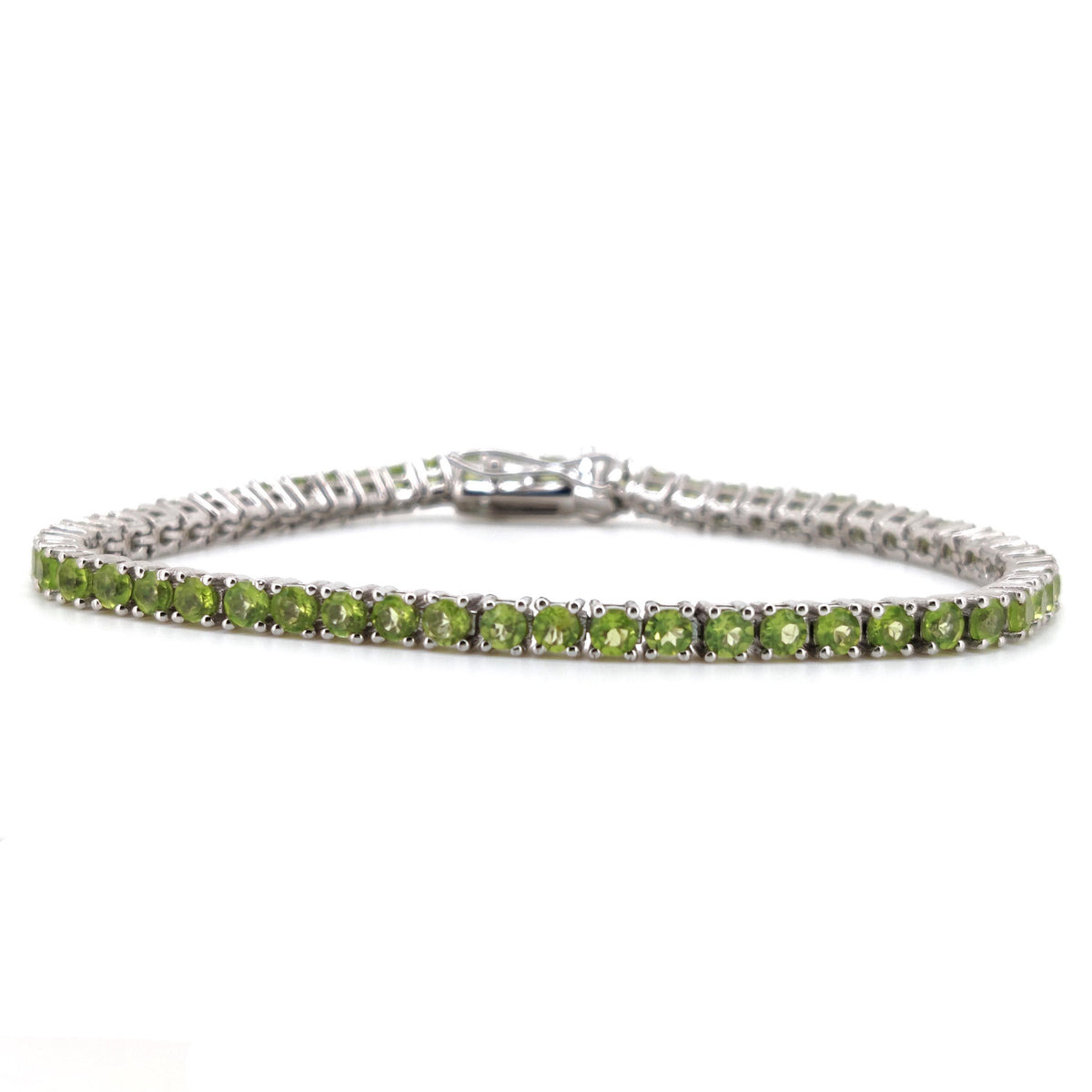 Natural Peridot Tennis Bracelet, Sterling Silver, August Birthstone, Elegant Gemstone Jewelry