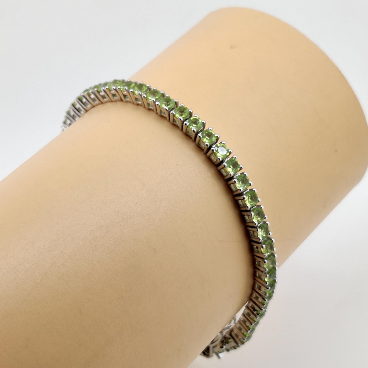 Natural Peridot Tennis Bracelet, Sterling Silver, August Birthstone, Elegant Gemstone Jewelry