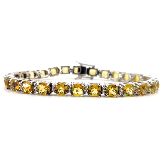Natural Citrine Tennis Bracelet, Sterling Silver, Cushion Cut Gemstone, November Birthstone