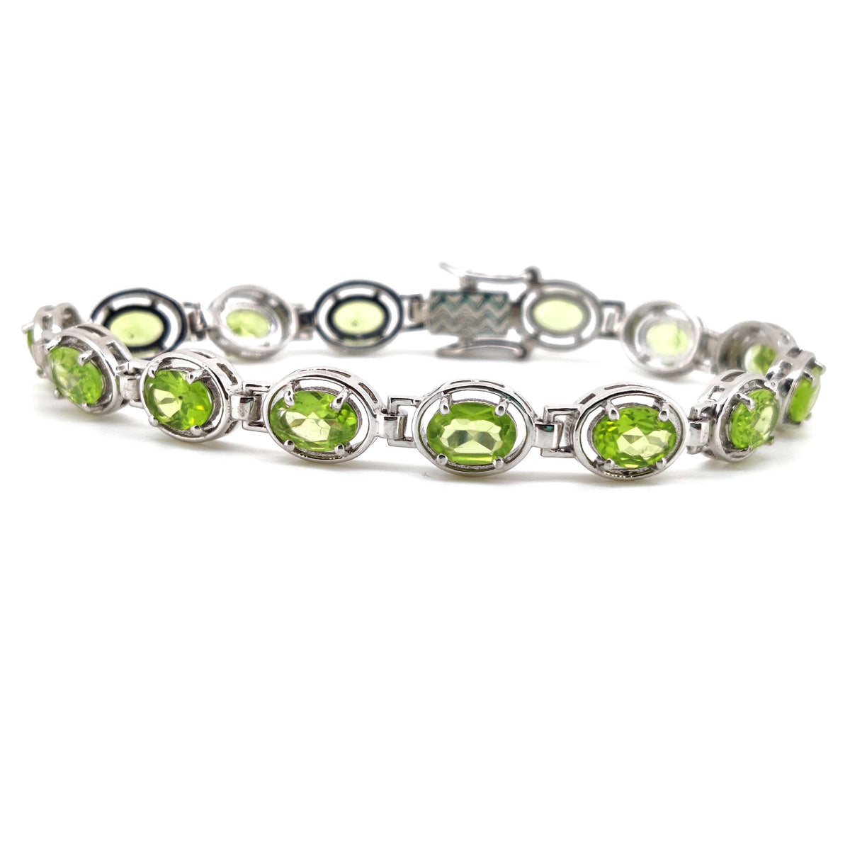 Natural Peridot Tennis Bracelet, Sterling Silver, August Birthstone, Oval Gemstone Jewelry