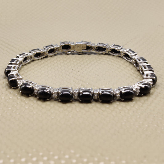 Sterling Silver Black Star Tennis Bracelet: Handmade Gemstone Jewelry