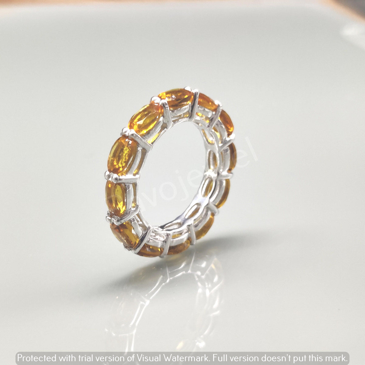 Handmade Citrine Ring: 925 Sterling Silver Full Eternity Band