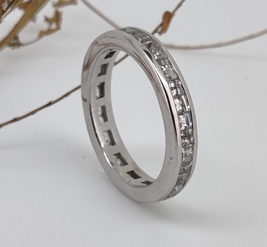 Sterling Silver White Topaz Eternity Band Ring: 925 Silver Wedding Jewelry