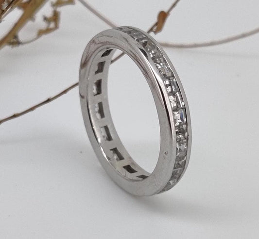 Sterling Silver White Topaz Eternity Band Ring: 925 Silver Wedding Jewelry