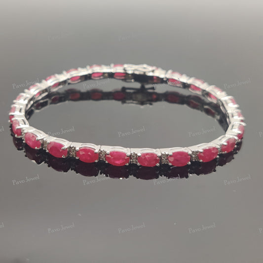 Genuine Ruby Bracelet Sterling Silver Anniversary Gift, Bridal Jewelry, Birthstone