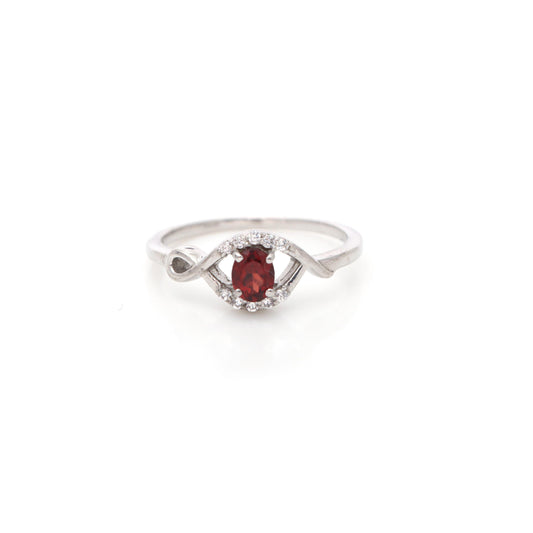 Oval Garnet Ring: Minimalist Sterling Silver Handmade Jewelry