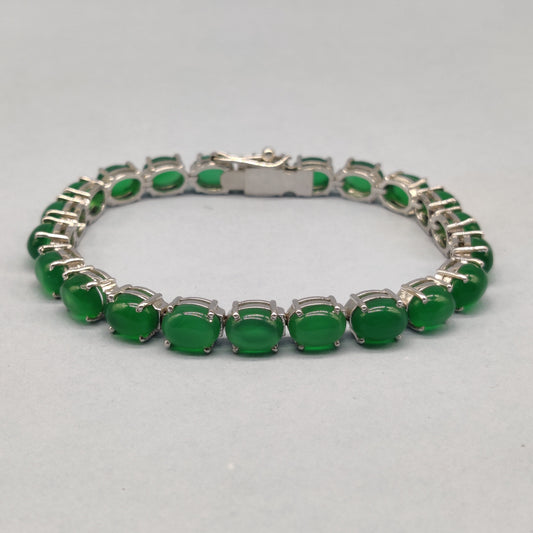 Green Onyx Tennis Bracelet / Handmade 925 Sterling Silver Bracelet