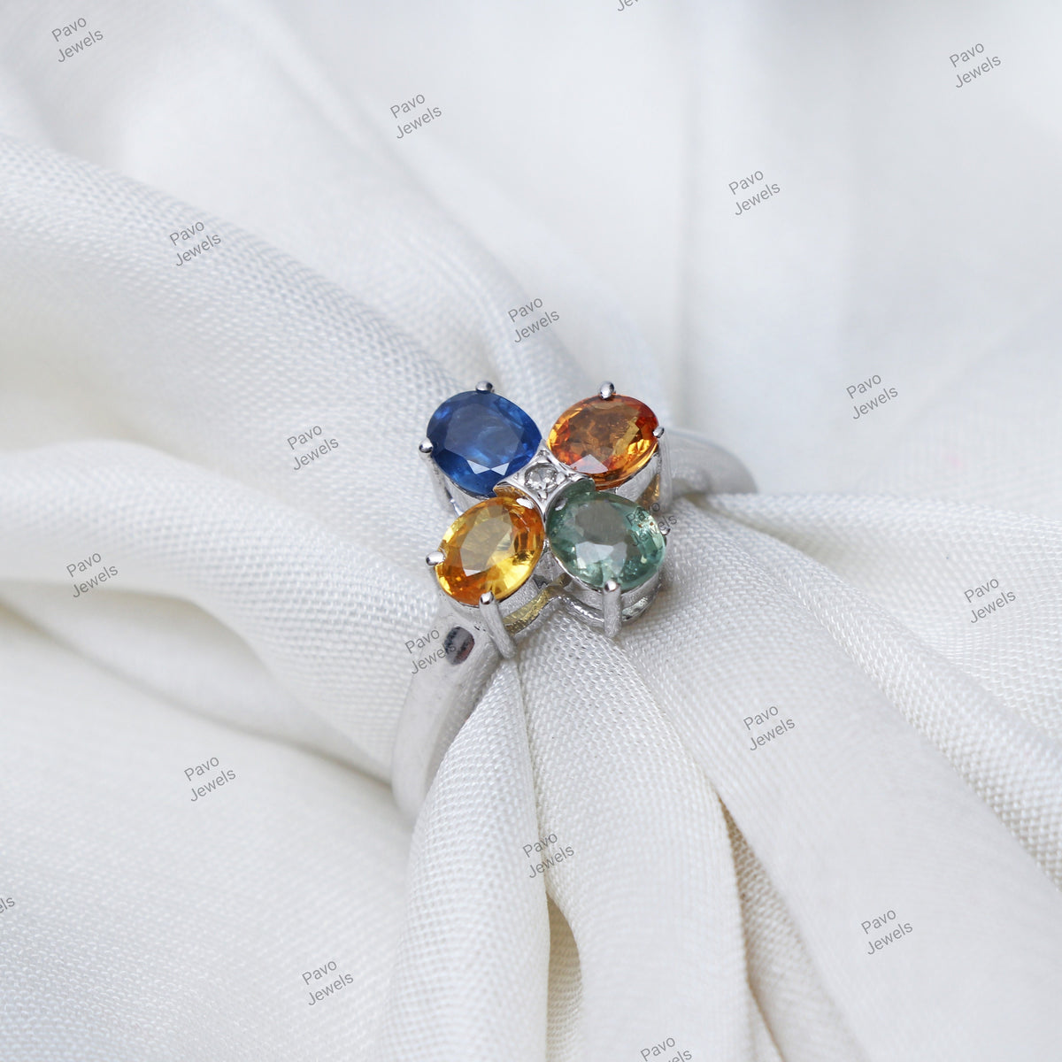 Natural Multi Sapphire Sterling Silver Handmade Ring Christmas Gifts