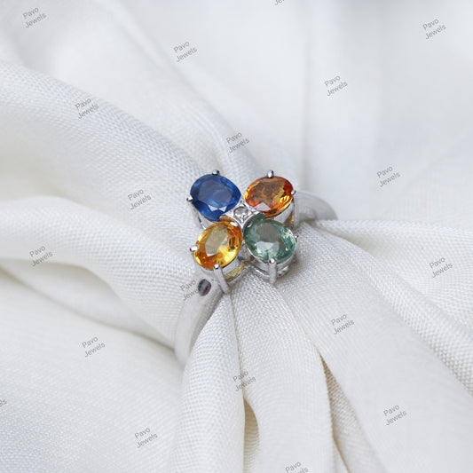 Natural Multi Sapphire Sterling Silver Handmade Ring Christmas Gifts