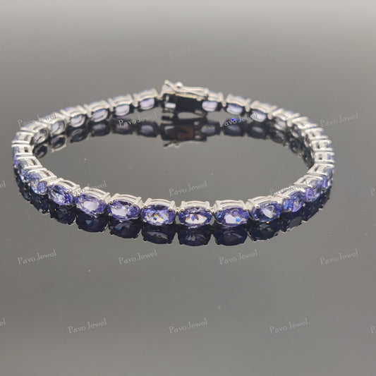Natural Tanzanite Gemstone Tennis Bracelet, Bracelet Sterling silver Handmade Jewelry