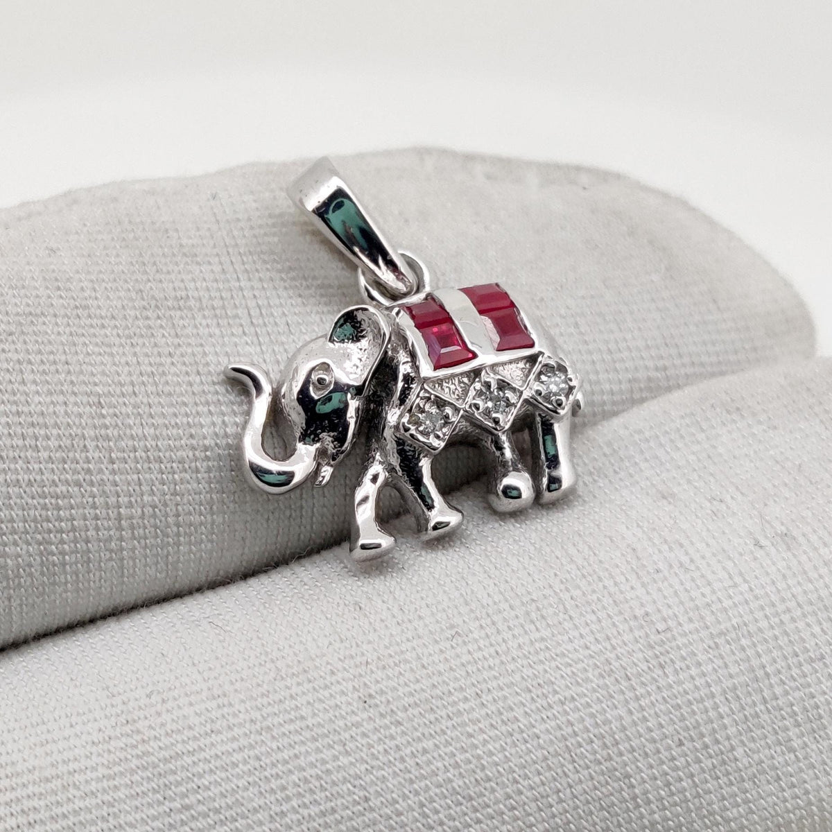 Ruby Elephant Pendant, Handmade Sterling Silver, Red Ruby Jewelry, July Birthstone, Anniversary Gift