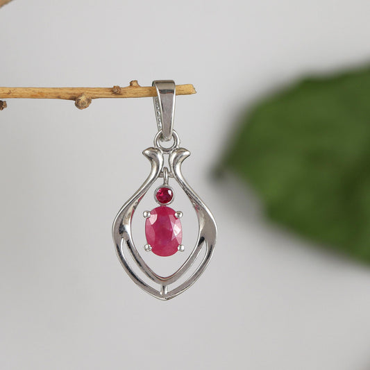 Natural Ruby Gemstone Pendant-925 Sterling Silver Pendant-Ruby Pendant Necklace-July Birthstone Pendant-Minimalist Pendant Necklace Gift