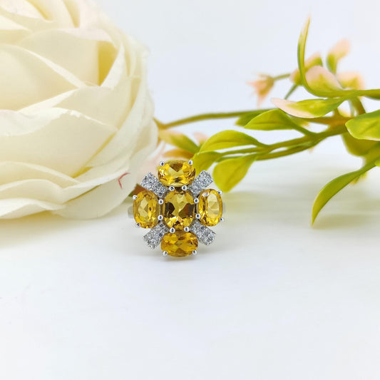 Natural Citrine Flower Ring-925 Sterling Silver Jewelry-November Birthstone-Citrine Jewelry