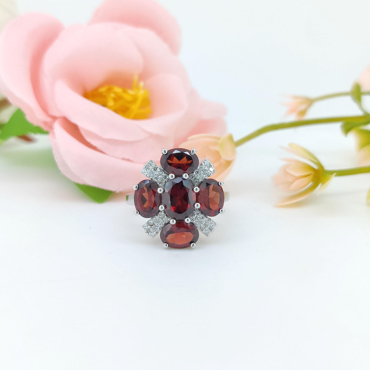 Oval Garnet Ring: Sterling Silver January Birthstone Jewelry