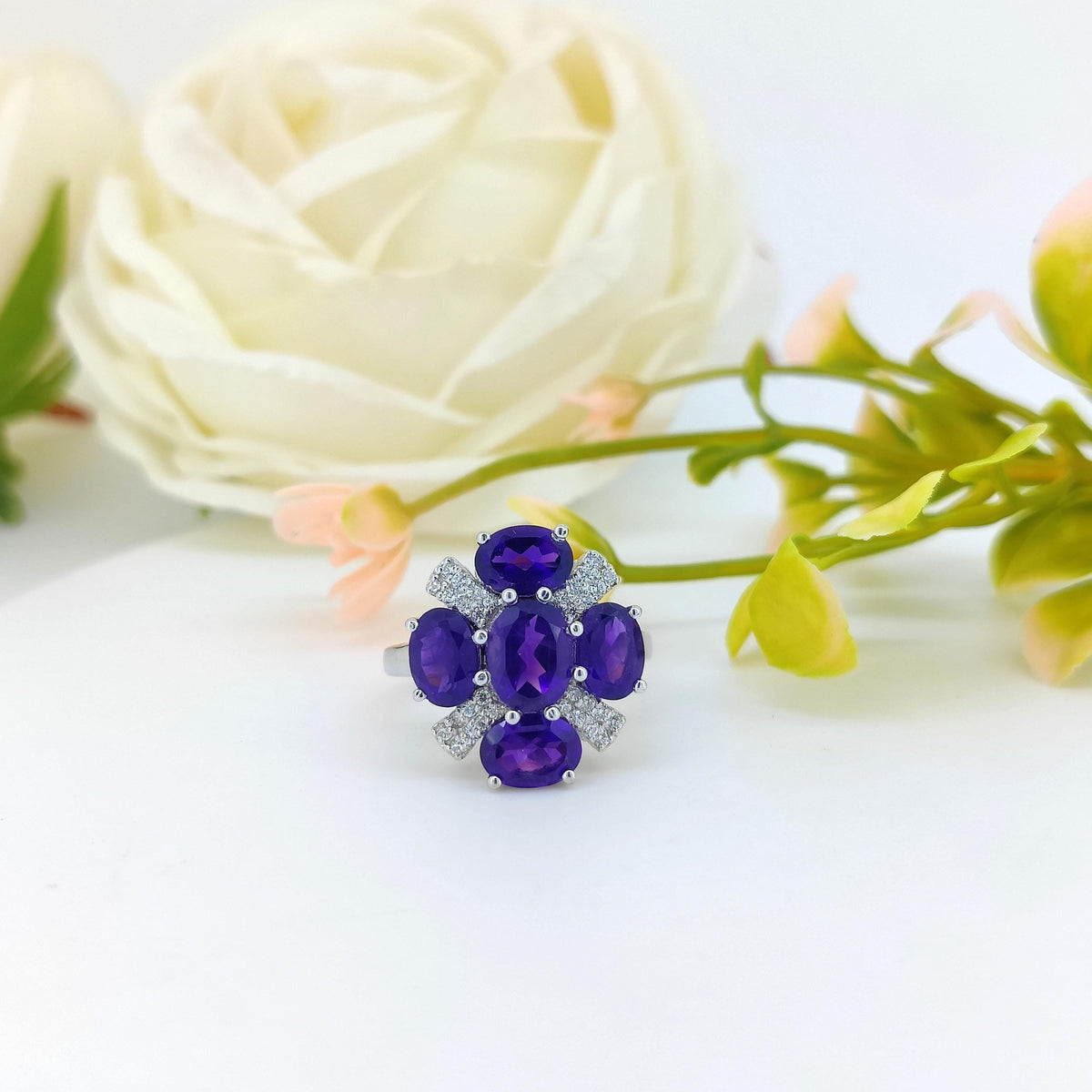 Oval African Amethyst Ring: Sterling Silver February Birthstone