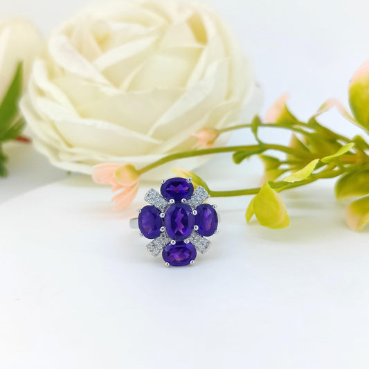 Oval African Amethyst Ring: Sterling Silver February Birthstone