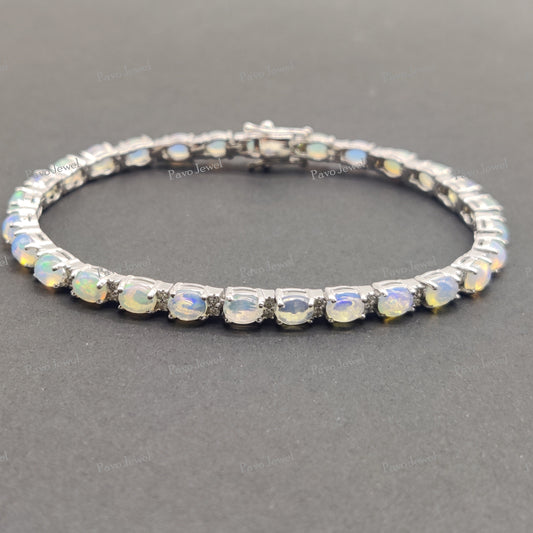Ethiopian Opal Bracelet Handmade Natural Opal Gemstone Jewelry Gift for Women