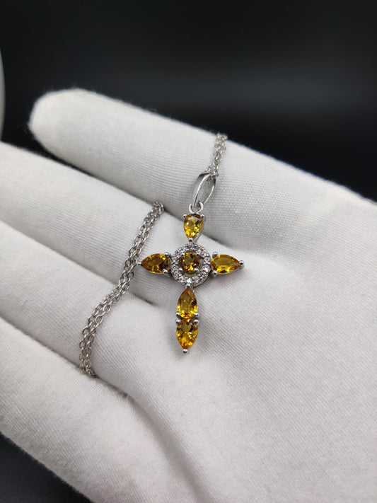 Natural Citrine Pendant-925 Sterling Silver-Gemstone Cluster Pendant-November Birthstone Jewelry-Minimalist Gemstone Pendant-Women's Jewelry