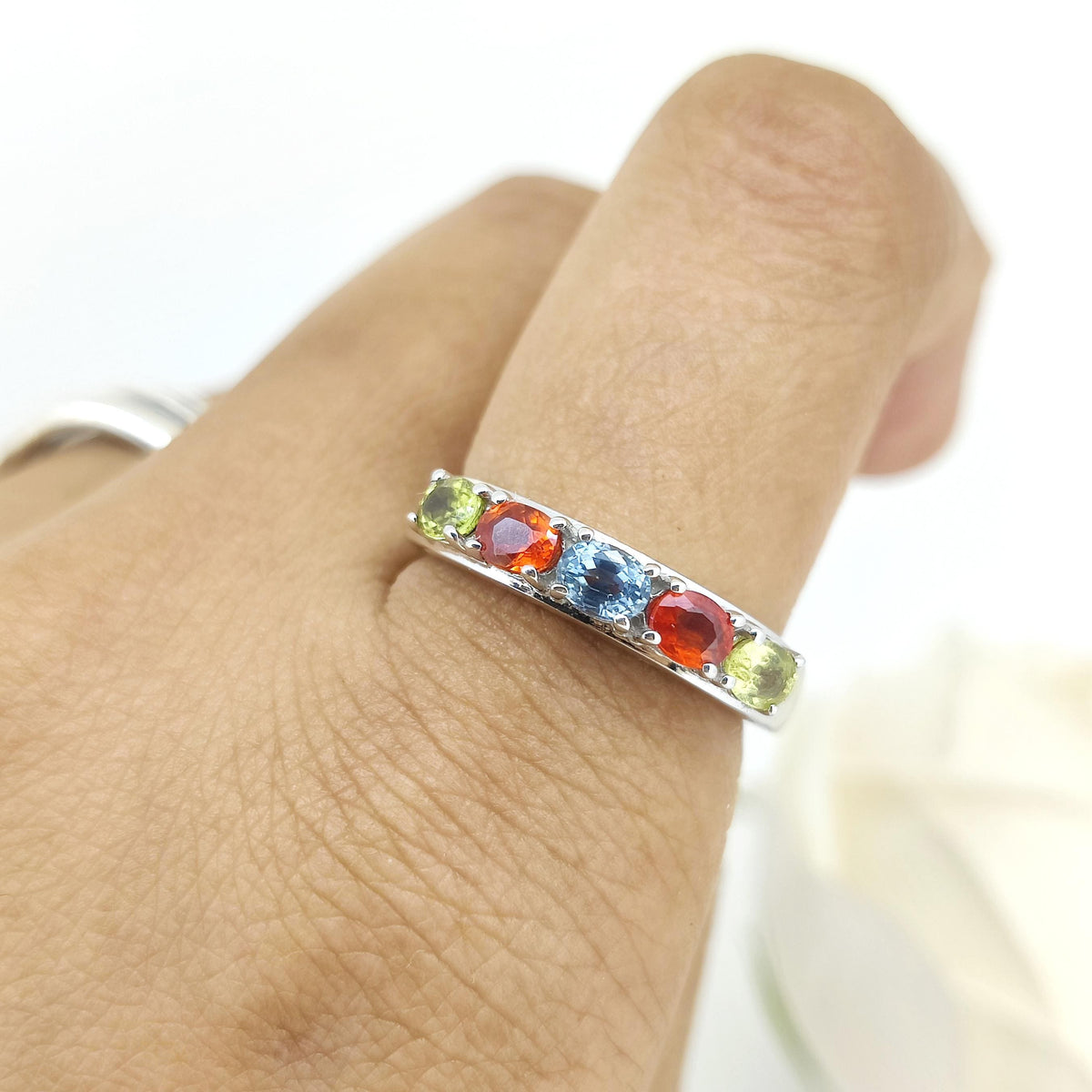 Natural Multi Sapphire Ring-Oval Gemstone-September Birthstone Jewelry-925 Sterling Silver Ring-Sapphire Jewelry-Anniversary Gift for wife