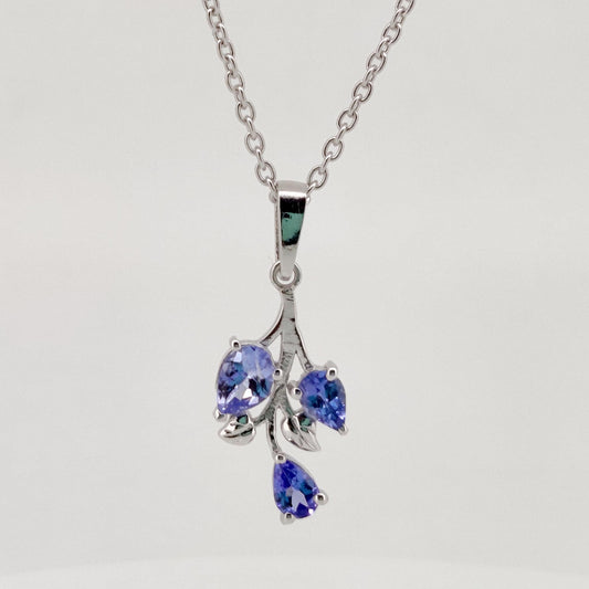 Natural Tanzanite Pendant, Sterling Silver Leaf Necklace, Tanzanite Jewelry, December Birthstone, Anniversary Gift