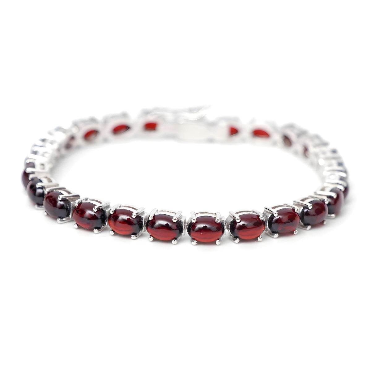 Natural Garnet Tennis Bracelet-925 Sterling Silver Bracelet-Oval Cabochon Bracelet-January Birthstone-Garnet Silver Bracelet-Wedding Gift