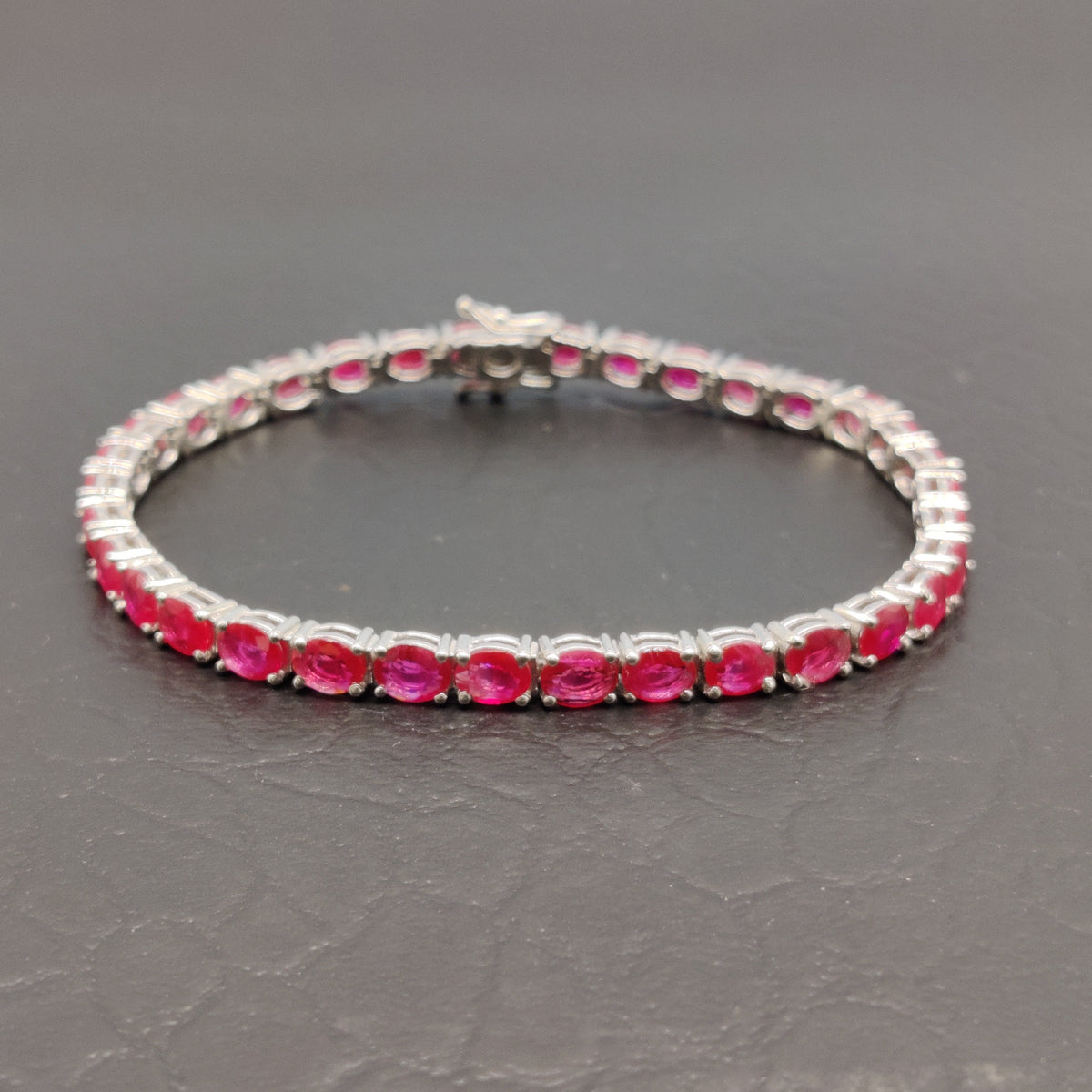 Oval Ruby Tennis Bracelet, 925 Sterling Silver, July Birthstone