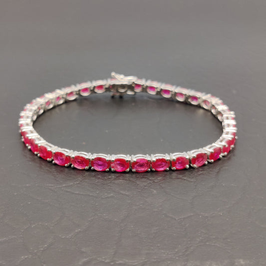 Oval Ruby Tennis Bracelet, 925 Sterling Silver, July Birthstone