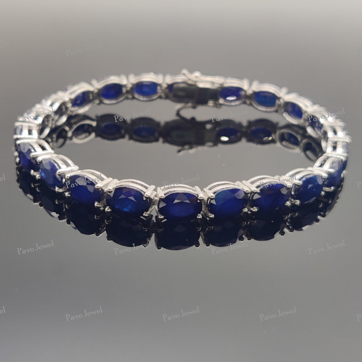 Oval Blue Sapphire Bracelet, 925 Sterling Silver, September Birthstone