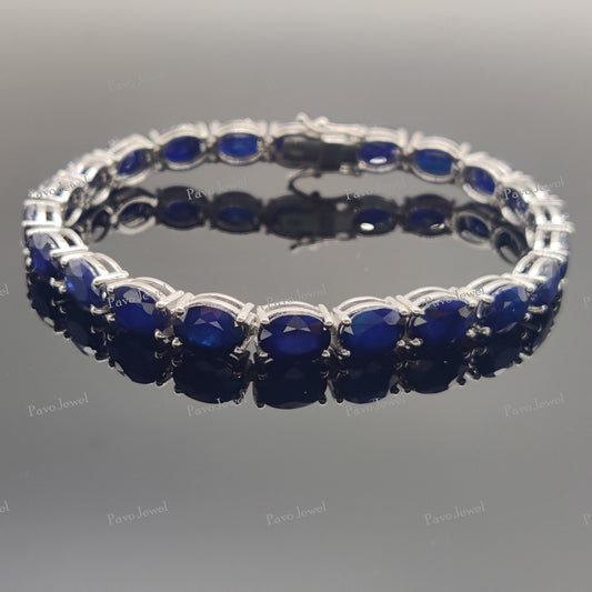 Oval Blue Sapphire Bracelet, 925 Sterling Silver, September Birthstone