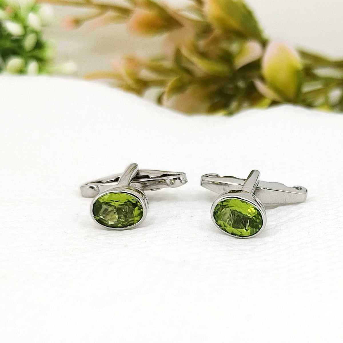 Handmade Peridot Cufflinks Sterling Silver Gemstone Anniversary Birthstone Vintage Style