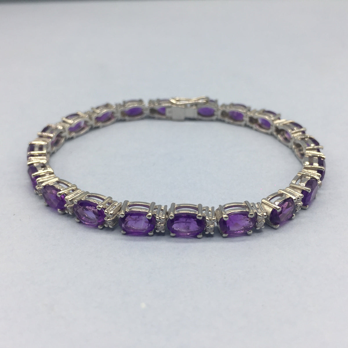Sterling Silver Amethyst Bracelet, Oval Gemstone Jewelry