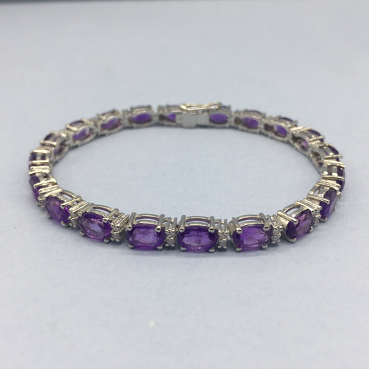 Sterling Silver Amethyst Bracelet, Oval Gemstone Jewelry