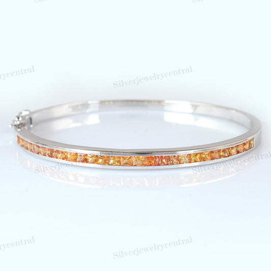 Handmade Sapphire Bangle 925 Silver Gemstone Bracelet Fine Jewelry