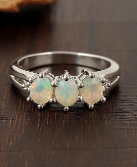 Dainty Opal Ring: 925 Sterling Silver, October Birthstone